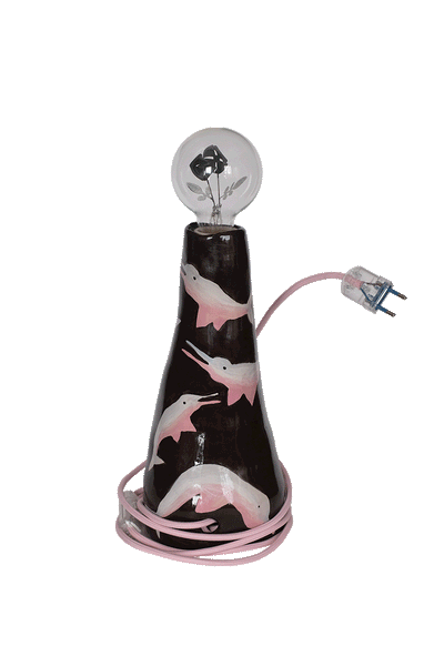 Rožinis naktinis šviestuvas su delfinais